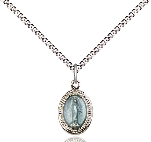 Sterling Silver Miraculous Pendant on a 18 inch Light Rhodium Light Curb chain