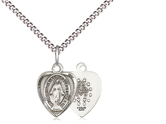 Sterling Silver Miraculous Pendant on a 18 inch Light Rhodium Light Curb chain