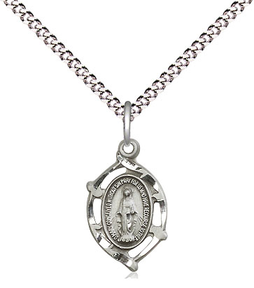 Sterling Silver Miraculous Pendant on a 18 inch Light Rhodium Light Curb chain