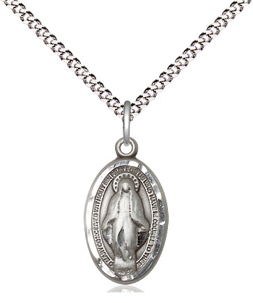 Sterling Silver Miraculous Pendant on a 18 inch Light Rhodium Light Curb chain