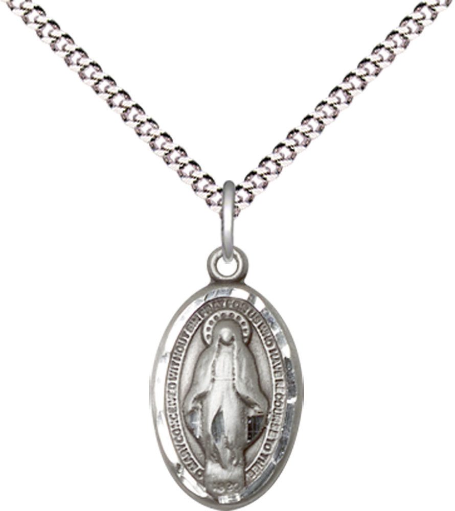 Sterling Silver Miraculous Pendant on a 18 inch Light Rhodium Light Curb chain