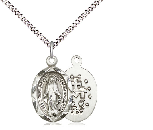 Sterling Silver Miraculous Pendant on a 18 inch Light Rhodium Light Curb chain