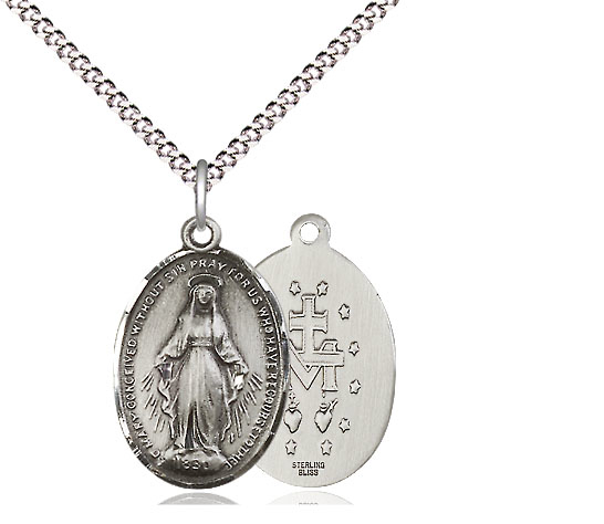 Sterling Silver Miraculous Pendant on a 18 inch Light Rhodium Light Curb chain