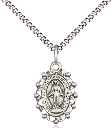 Sterling Silver Miraculous Pendant on a 18 inch Light Rhodium Light Curb chain