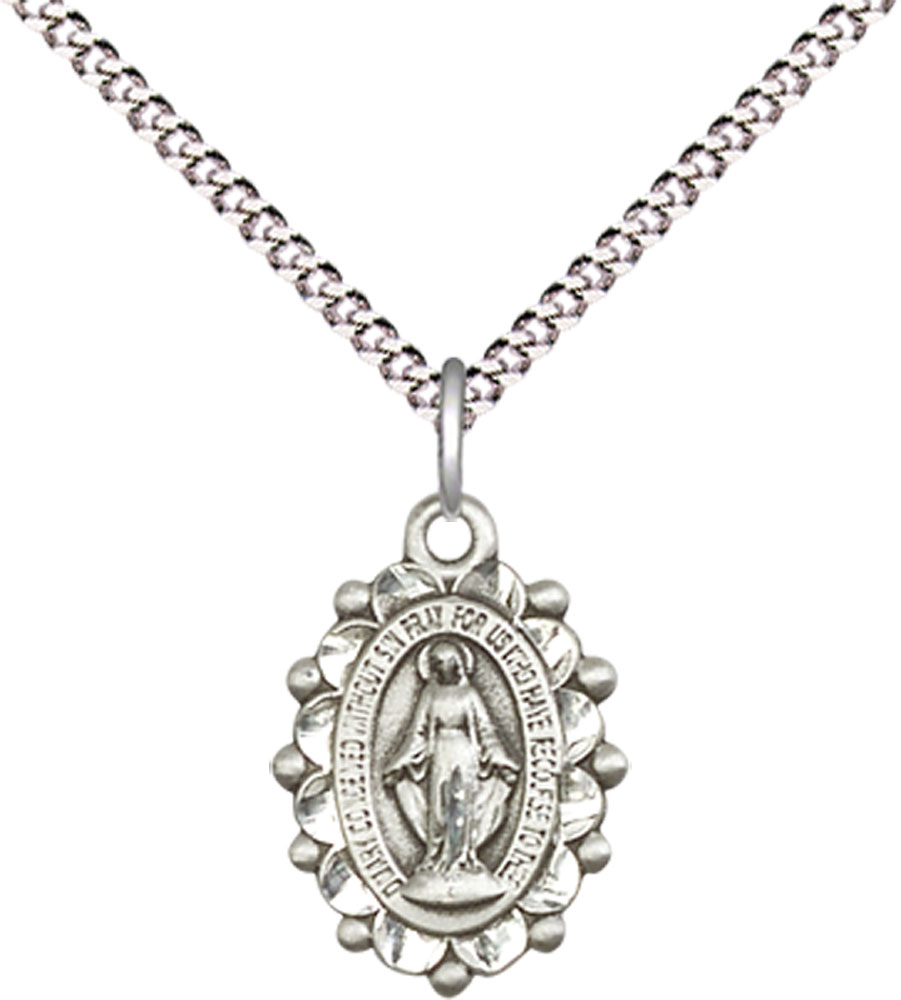 Sterling Silver Miraculous Pendant on a 18 inch Light Rhodium Light Curb chain