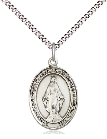 Sterling Silver Miraculous Pendant on a 18 inch Light Rhodium Light Curb chain