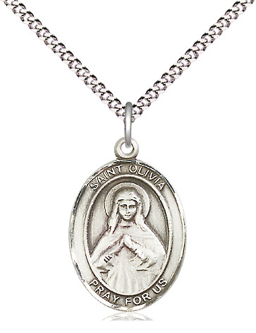 Sterling Silver Saint Olivia Pendant on a 18 inch Light Rhodium Light Curb chain