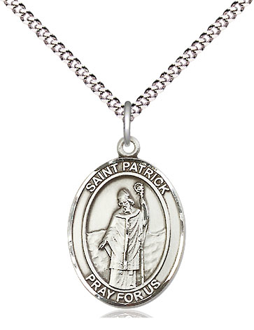 Sterling Silver Saint Patrick Pendant on a 18 inch Light Rhodium Light Curb chain