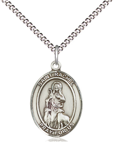 Sterling Silver Saint Rachel Pendant on a 18 inch Light Rhodium Light Curb chain