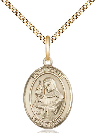 14kt Gold Filled Saint Clare of Assisi Pendant on a 18 inch Gold Plate Light Curb chain