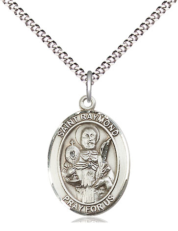 Sterling Silver Saint Raymond Nonnatus Pendant on a 18 inch Light Rhodium Light Curb chain