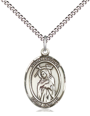 Sterling Silver Saint Regina Pendant on a 18 inch Light Rhodium Light Curb chain