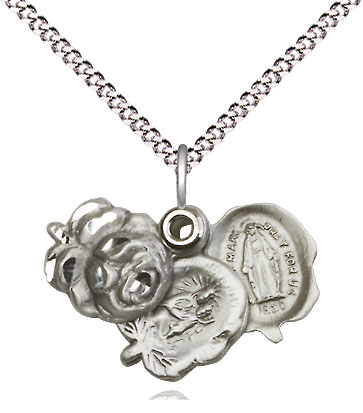 Sterling Silver Rosebud Pendant on a 18 inch Light Rhodium Light Curb chain