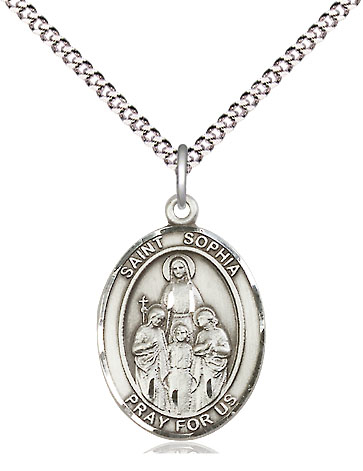 Sterling Silver Saint Sophia Pendant on a 18 inch Light Rhodium Light Curb chain