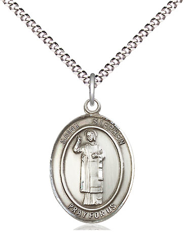 Sterling Silver Saint Stephen the Martyr Pendant on a 18 inch Light Rhodium Light Curb chain