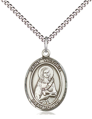 Sterling Silver Saint Victoria Pendant on a 18 inch Light Rhodium Light Curb chain