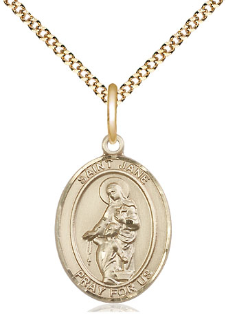 14kt Gold Filled Saint Jane of Valois Pendant on a 18 inch Gold Plate Light Curb chain