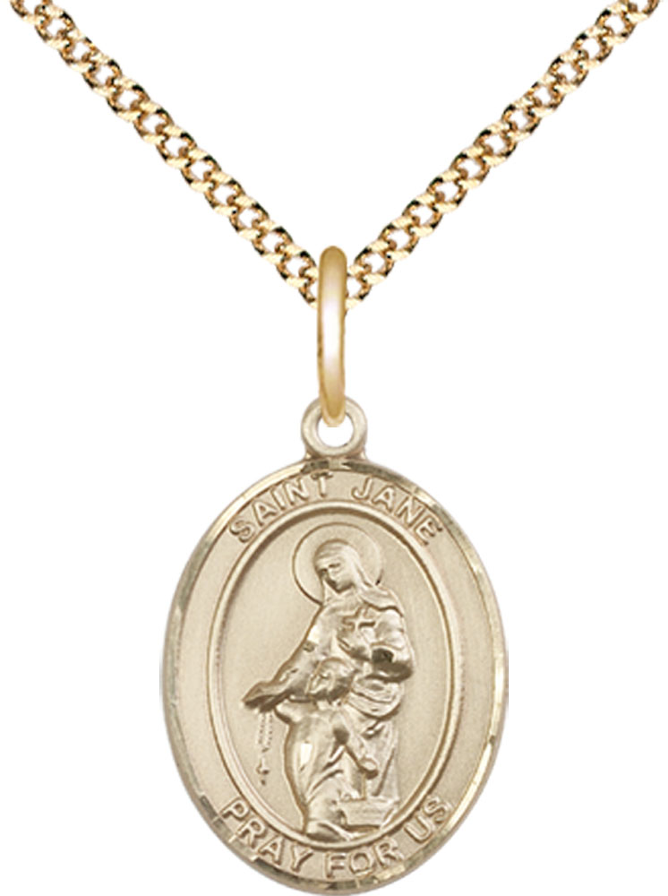 14kt Gold Filled Saint Jane of Valois Pendant on a 18 inch Gold Plate Light Curb chain