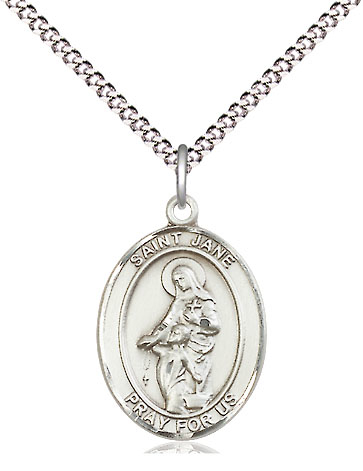 Sterling Silver Saint Jane of Valois Pendant on a 18 inch Light Rhodium Light Curb chain