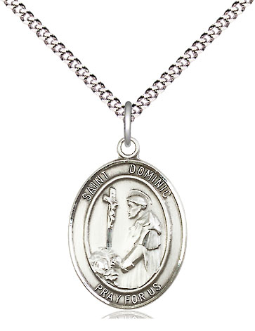 Sterling Silver Saint Dominic de Guzman Pendant on a 18 inch Light Rhodium Light Curb chain