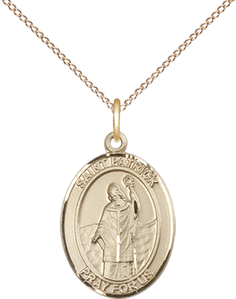 14kt Gold Filled Saint Patrick Pendant on a 18 inch Gold Filled Light Curb chain