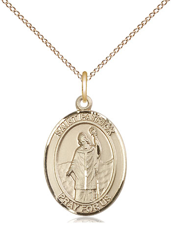 14kt Gold Filled Saint Patrick Pendant on a 18 inch Gold Filled Light Curb chain