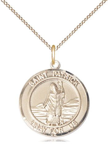 14kt Gold Filled Saint Patrick Pendant on a 18 inch Gold Filled Light Curb chain