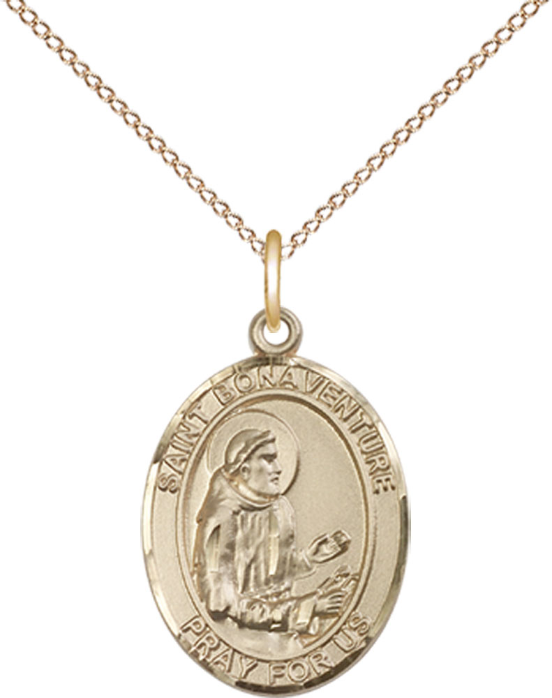 14kt Gold Filled Saint Bonaventure Pendant on a 18 inch Gold Filled Light Curb chain