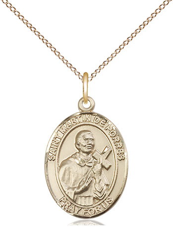 14kt Gold Filled Saint Martin de Porres Pendant on a 18 inch Gold Filled Light Curb chain