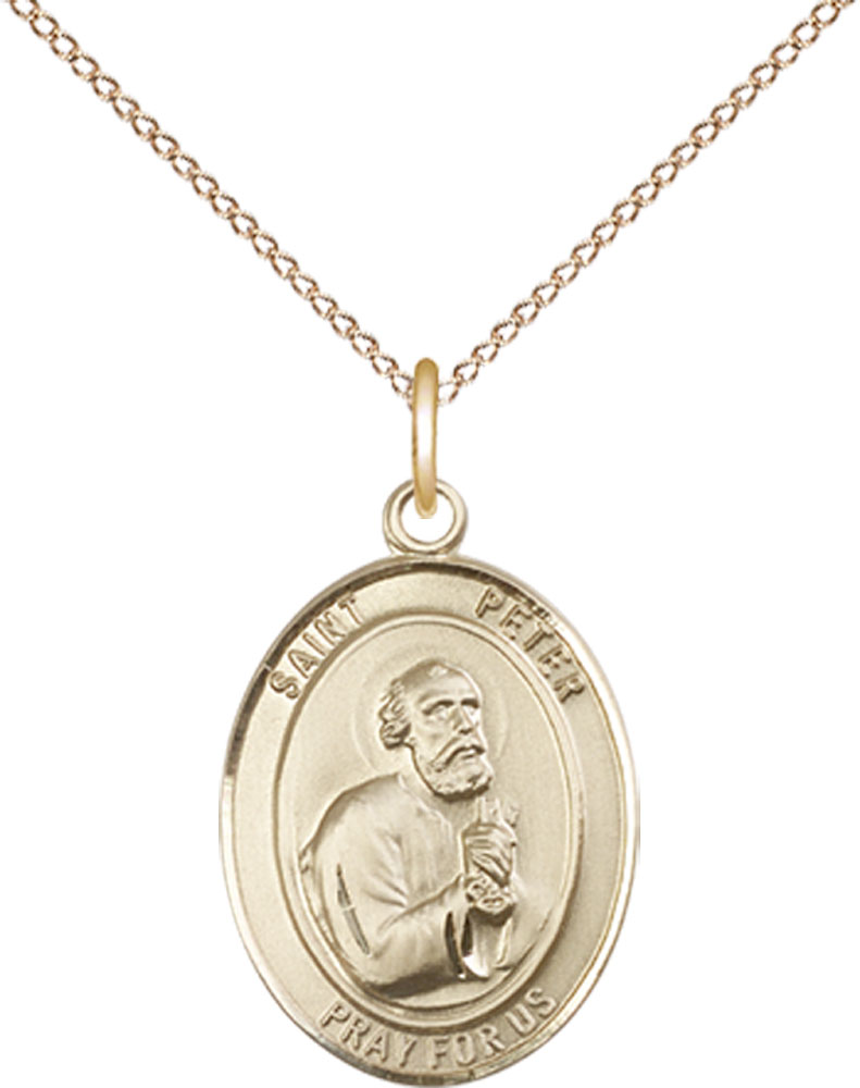 14kt Gold Filled Saint Peter the Apostle Pendant on a 18 inch Gold Filled Light Curb chain