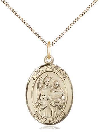 14kt Gold Filled Saint Raphael the Archangel Pendant on a 18 inch Gold Filled Light Curb chain