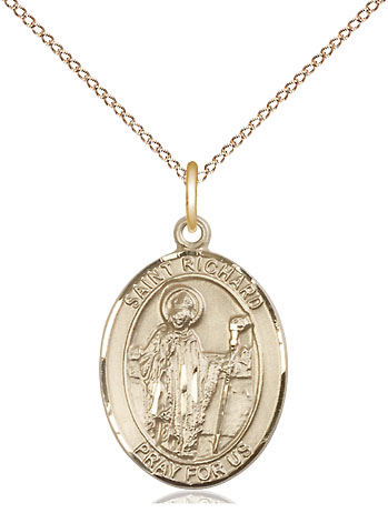 14kt Gold Filled Saint Richard Pendant on a 18 inch Gold Filled Light Curb chain