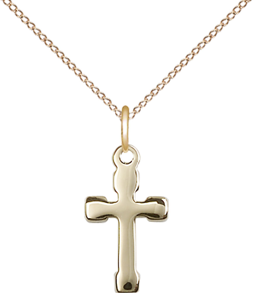 14kt Gold Filled Cross Pendant on a 18 inch Gold Filled Light Curb chain