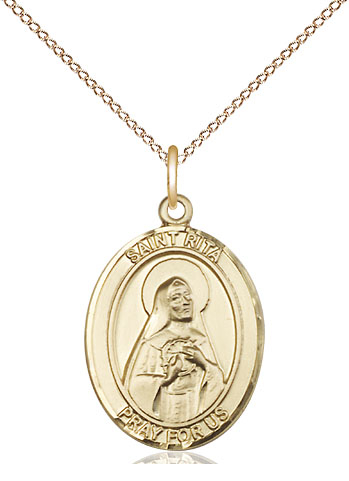 14kt Gold Filled Saint Rita of Cascia Pendant on a 18 inch Gold Filled Light Curb chain