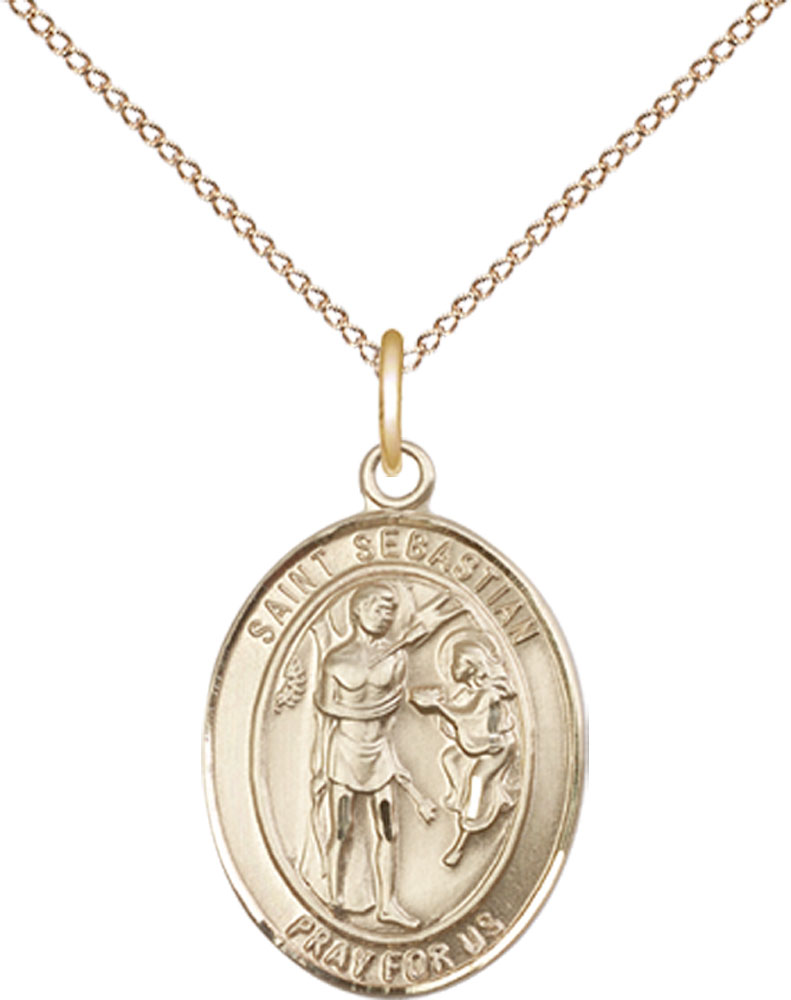 14kt Gold Filled Saint Sebastian Pendant on a 18 inch Gold Filled Light Curb chain