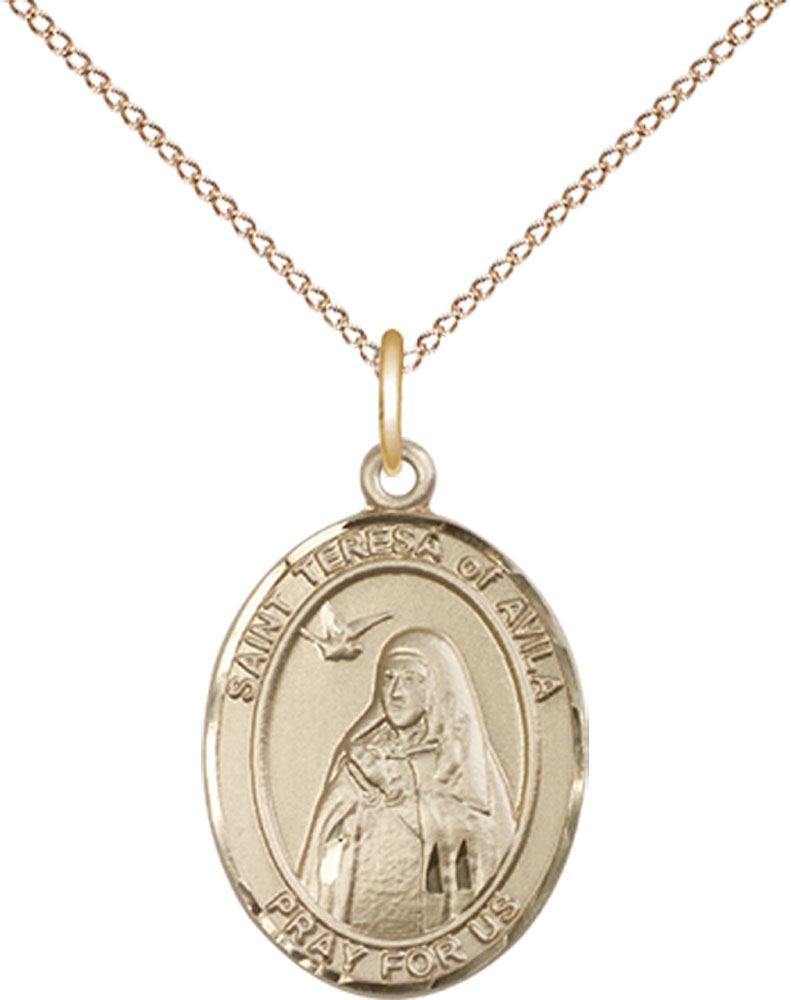 14kt Gold Filled Saint Teresa of Avila Pendant on a 18 inch Gold Filled Light Curb chain