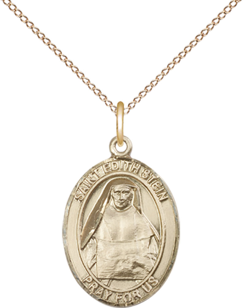 14kt Gold Filled Saint Edith Stein Pendant on a 18 inch Gold Filled Light Curb chain