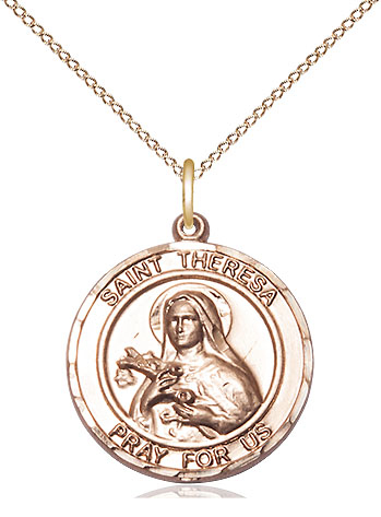 14kt Gold Filled Saint Theresa Pendant on a 18 inch Gold Filled Light Curb chain