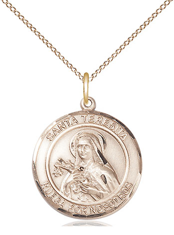 14kt Gold Filled Santa Teresita Pendant on a 18 inch Gold Filled Light Curb chain
