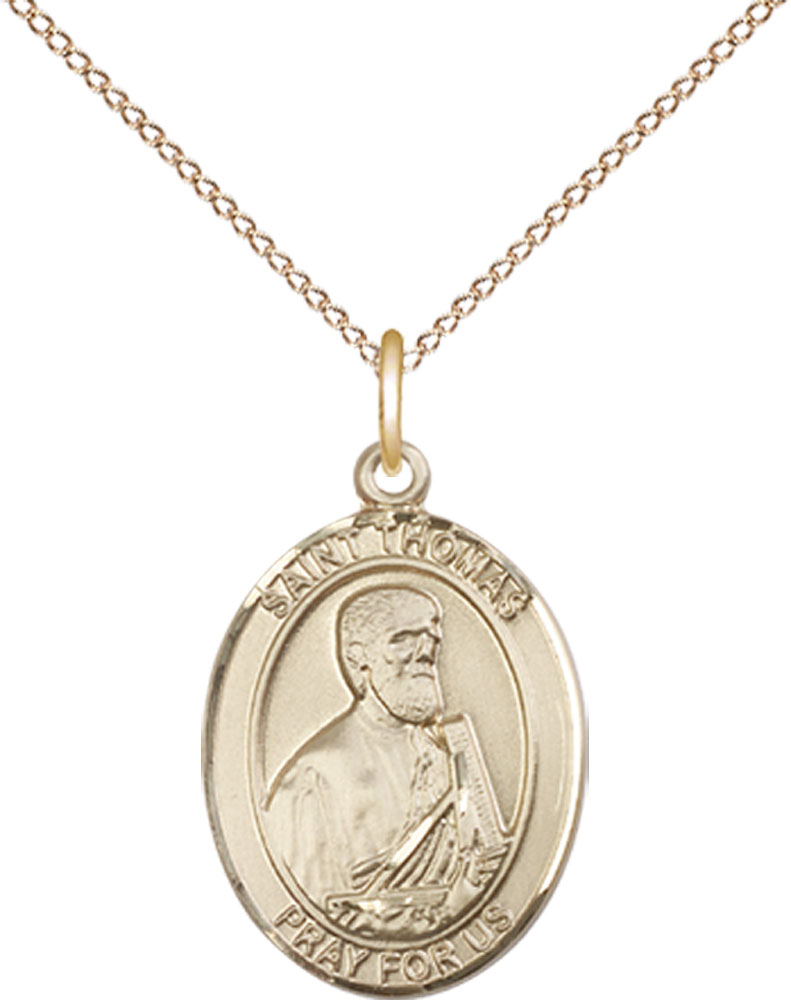 14kt Gold Filled Saint Thomas the Apostle Pendant on a 18 inch Gold Filled Light Curb chain