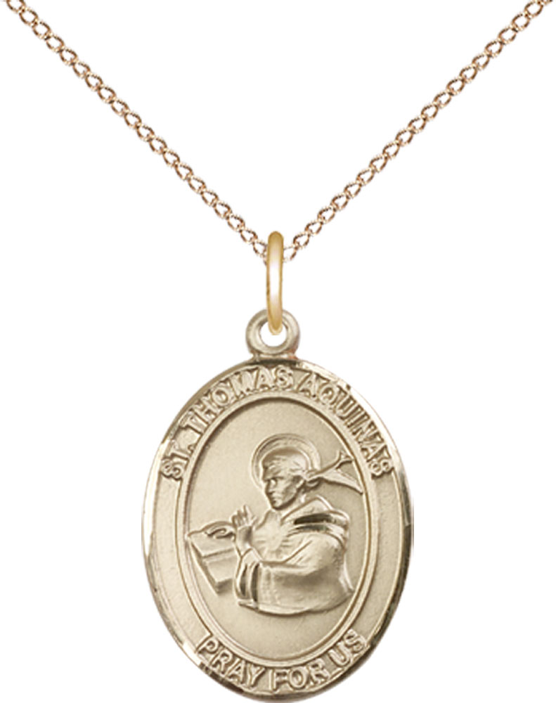 14kt Gold Filled Saint Thomas Aquinas Pendant on a 18 inch Gold Filled Light Curb chain