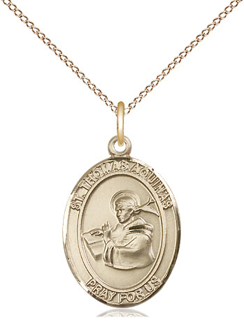 14kt Gold Filled Saint Thomas Aquinas Pendant on a 18 inch Gold Filled Light Curb chain