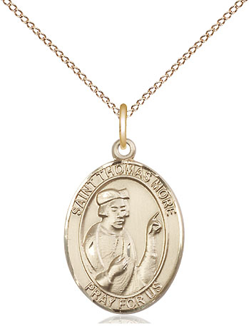 14kt Gold Filled Saint Thomas More Pendant on a 18 inch Gold Filled Light Curb chain