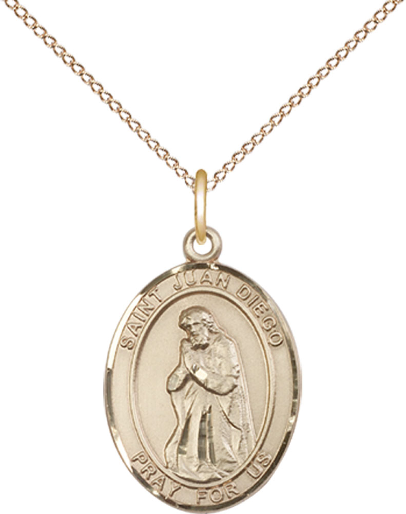 14kt Gold Filled Saint Juan Diego Pendant on a 18 inch Gold Filled Light Curb chain