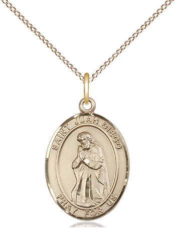 14kt Gold Filled Saint Juan Diego Pendant on a 18 inch Gold Filled Light Curb chain