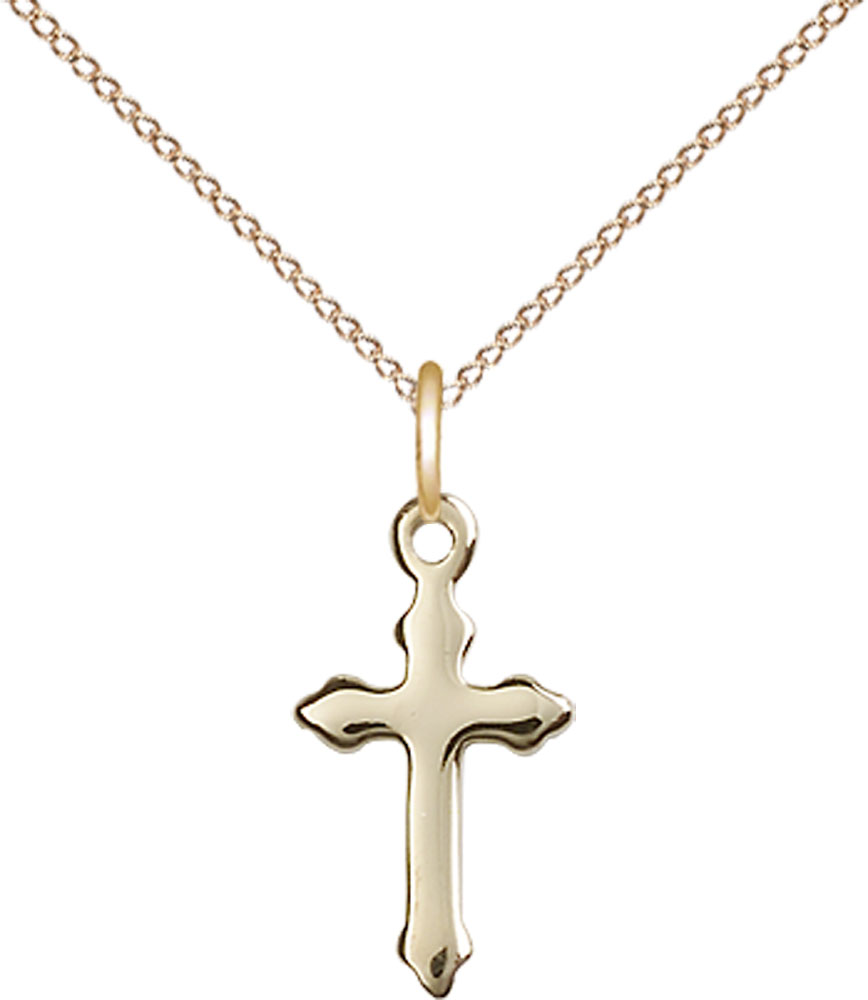 14kt Gold Filled Cross Pendant on a 18 inch Gold Filled Light Curb chain