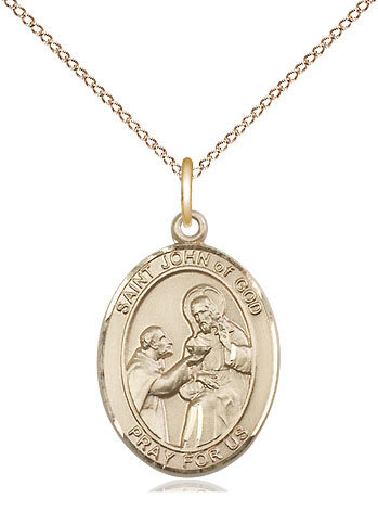 14kt Gold Filled Saint John of God Pendant on a 18 inch Gold Filled Light Curb chain