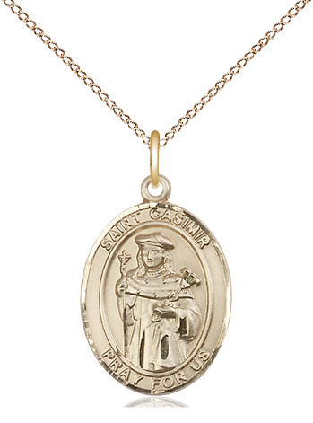 14kt Gold Filled Saint Casimir of Poland Pendant on a 18 inch Gold Filled Light Curb chain