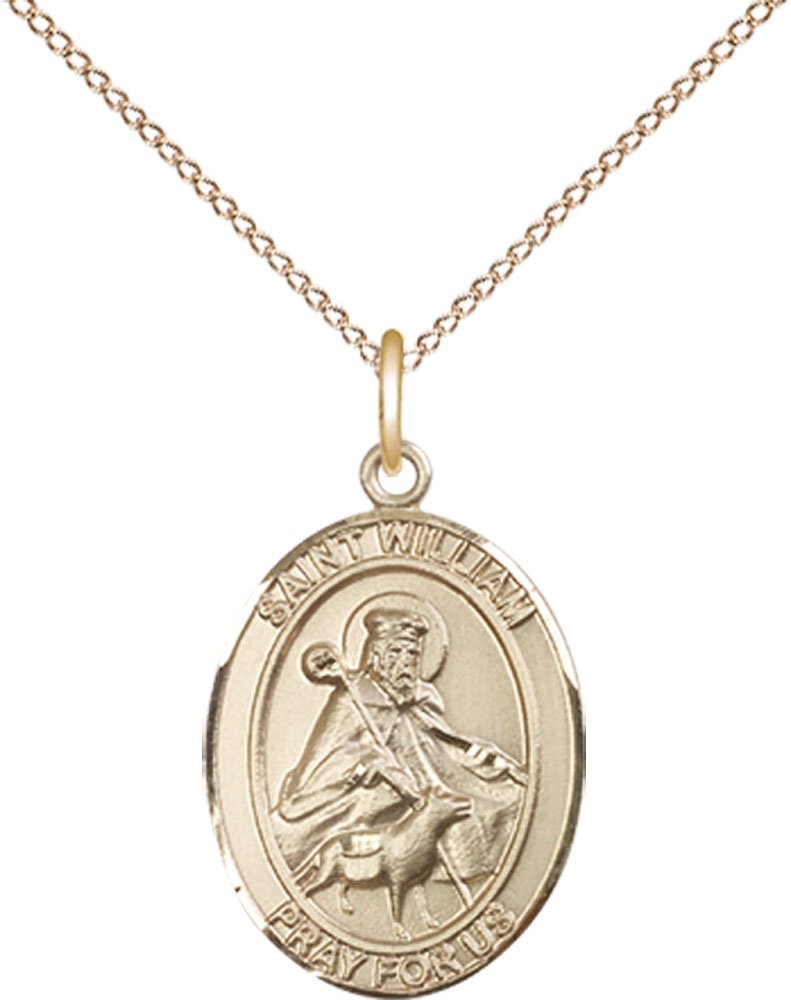 14kt Gold Filled Saint William of Rochester Pendant on a 18 inch Gold Filled Light Curb chain