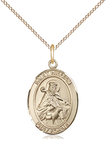 14kt Gold Filled Saint William of Rochester Pendant on a 18 inch Gold Filled Light Curb chain